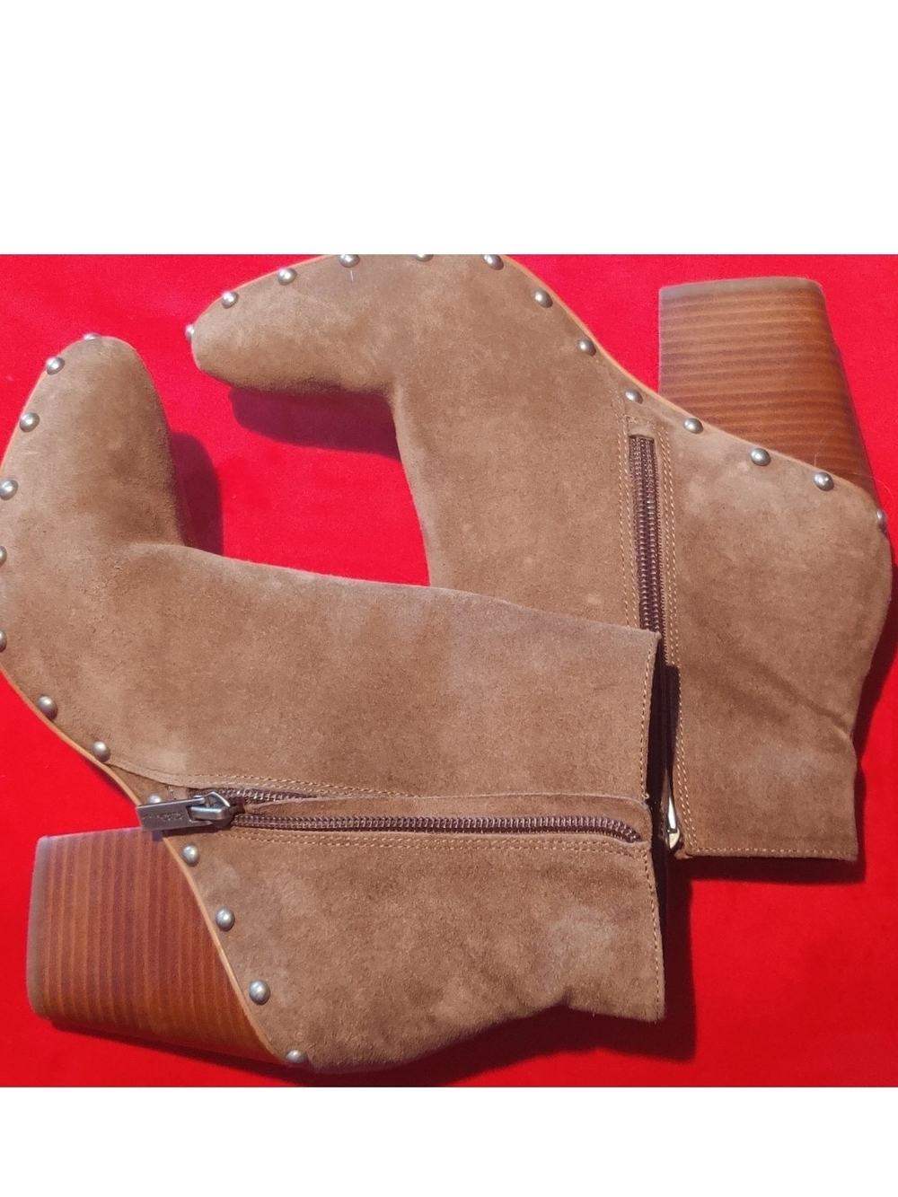 BCBG Womens 8.5 Mink/Taupe Suede Studded Detail Ankle Booties